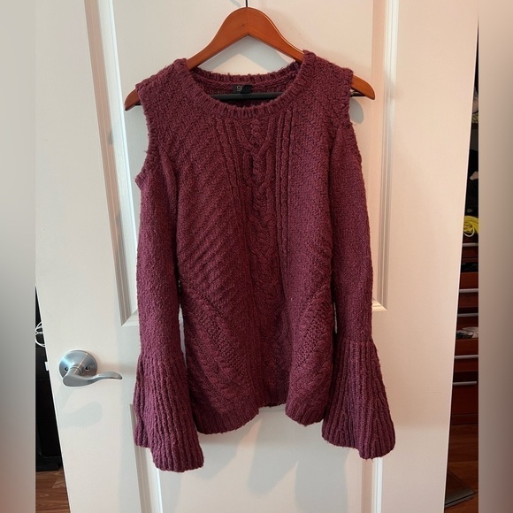 G.I.L.I. Got It Love It Cold Shoulder Burgundy Sweater with Bell Sleeves - Picture 2 of 16